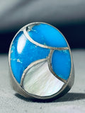 Huge Heavy Vintage Native American Navajo Turquoise Sterling Silver Pearl Ring Old-Nativo Arts