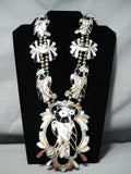 Native American Biggest Best Vintage Zuni Turquoise Owl Sterling Silver Squash Blossom Necklace-Nativo Arts