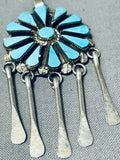 Dazzling Vintage Native American Zuni Blue Gem Turquoise Sterling Silver Dream Catcher Earrings-Nativo Arts
