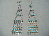 Fabulous Vintage Native American Zuni Turquoise Sterling Silver Chandelier Earrings-Nativo Arts