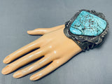 Colossal Hand Carved Bear Turquoise Vintage Native American Navajo Sterling Silver Bracelet-Nativo Arts