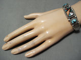 Intricate Vintage Native American Navajo Turquoise Inlay Sterling Silver Bracelet-Nativo Arts
