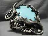 One Of The Biggest Native American Navajo Lizard Sterling Silver Turquoise Bracelet- 282 Grams-Nativo Arts