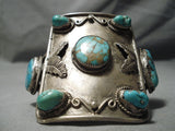 One Of The Biggest Vintage Native American Navajo #8 Turquoise Sterling Silver Bracelet Cuff Old-Nativo Arts