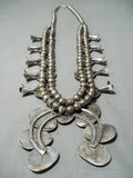Signed Vintage Native American Navajo Blue Turquoise Sterling Silver Squash Blossom Necklace-Nativo Arts