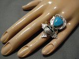 Superior Vintage Native American Navajo 3d Kachina Nel Morton Turquoise Sterling Silver Ring-Nativo Arts