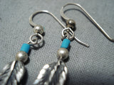 Pretty Vintage Native American Navajo Turquoise Sterling Silver Feather Earrings Old-Nativo Arts