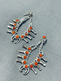 One Of The Best Native American Navajo Coral Sterling Silver Squash Blossom Earrings-Nativo Arts