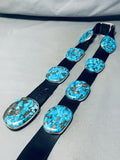 Huge Turquoise Chunk Native American Navajo Sterling Silver Concho Belt Rare!-Nativo Arts