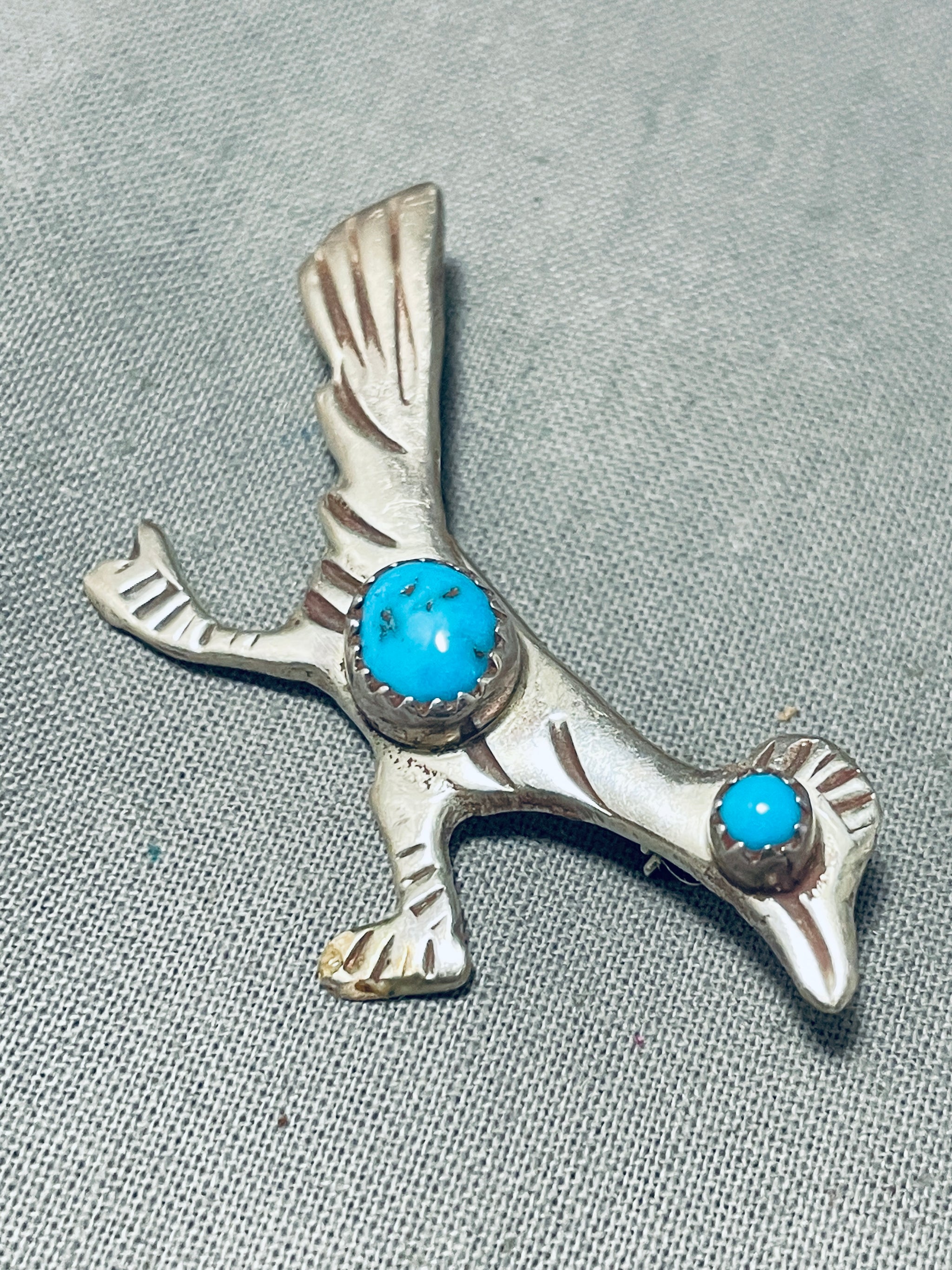 Whimsical and detailed sterling buy silver Navajo roadrunner turquoise pin