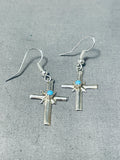 Brilliant Native American Navajo Sleeping Beauty Turquoise Sterling Silver Cross Earrings-Nativo Arts