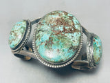 Opulent Vintage Native American Navajo 3 Stone Turquoise Sterling Silver Bracelet Cuff Old-Nativo Arts