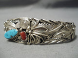 Magnificent Vintage Native American Navajo Sterling Silver Swirl Garden Turquoise Bracelet-Nativo Arts