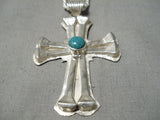 Native American Rare Vintage Ben Nighthorse Campbell Sterling Silver Turquoise Cross Necklace-Nativo Arts