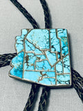 Native American History Arizona Vintage Navajo Lone Mountain Turquoise Sterling Silver Bolo Tie-Nativo Arts