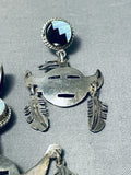 Dynamic Native American Navajo Jet Opal Sterling Silver Kachina Pendant And Earring Set-Nativo Arts