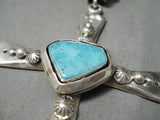 Thick Heavy Sturdy Native American Navajo Sterling Silver Turquoise Cross Necklace-Nativo Arts