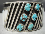 Native American Important Huge Heavy Vintage Zuni Turquoise Sterling Silver Inlay Bracelet-Nativo Arts