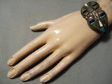 Opulent Vintage Native American Navajo Turquoise Jade Sterling Silver Bracelet Old-Nativo Arts