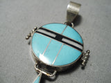 Native American Important Vintage Jemenez Turquoise Inlay Sterling Silver Pendant-Nativo Arts