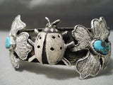 So Unique!! Vintage Native American Navajo Lady Bug Sterling Silver Heavy Bracelet-Nativo Arts