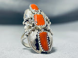 Dazzling Native American Navajo Coral Sterling Silver Ring-Nativo Arts