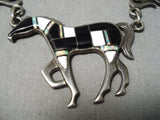 Native American Best Vintage Navajo Opal Sterling Silver Horse Necklace-Nativo Arts