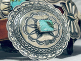 One Of The Best Vintage Native American Navajo Hand Tooled Sterling Silver Turquoise Concho Belt-Nativo Arts