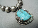 Impressive Vintage Native American Navajo Royston Turquoise Sterling Silver Necklace Old-Nativo Arts