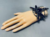 The Best Vintage Native American Navajo Jet Stone Dragonfly Sterling Silver Bracelet-Nativo Arts