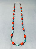 Native American Authentic Santo Domingo Turquoise Coral Heishi Necklace-Nativo Arts