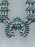 Intricate Womens Vintage Native American Zuni Turquoise Sterling Silver Squash Blossom Necklace-Nativo Arts