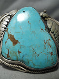 Important Vintage Native American Navajo Rare Turquoise Sterling Silver Leaf Bracelet Old-Nativo Arts