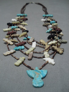Magnificent Vintage Navajo Turquoise Fetish Native American Necklace Old-Nativo Arts