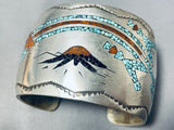 Volcano Native American Navajo Vintage Native American Navajo Turquoise Inlay Sterling Silver Bracelet Old-Nativo Arts