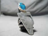 Fantastic Vintage Native American Navajo Bisbee Turquoise Sterling Silver Ring Old-Nativo Arts