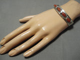 Native American Important (d.) Effie Calavaza Chunk Coral Sterling Silver Snake Bracelet-Nativo Arts