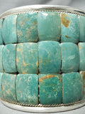 Native American Huge 140 Gram Green Turquoise Wide Inlay Sterling Silver Bracelet-Nativo Arts