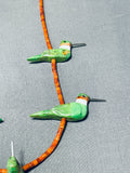 Very Unique Southwestern Gaspeite Corasl Sterling Silver Bird Necklace-Nativo Arts