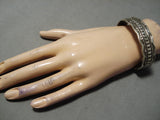 Hand Tooled Vintage Native American Navajo Detailed Sterling Silver Bracelet Old-Nativo Arts