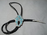 One Of The Best Vintage Native American Zuni Turquoise Sterling Silver Bolo Tie Old-Nativo Arts