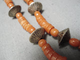 Museum Vintage Native American Navajo Coral Sterling Silver Hogan Bead Necklace- Very Old!-Nativo Arts