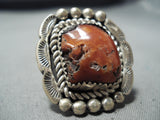 Signed Tso Family Chunk Coraltremendous Native American Navajo Coral Sterling Silver Ring-Nativo Arts