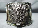 Heavy 221 Grams Native American Navajo Buffalo Sterling Silver Coin Bracelet-Nativo Arts