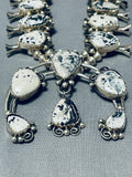 Rare Vintage Native American Navajo White Bflo Turquoise Sterling Silver Squash Blossom Necklace-Nativo Arts