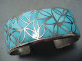 Rare Vintage Native American Zuni Blue Gem Turquoise Sterling Silver Bracelet Old-Nativo Arts