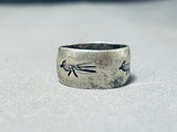 Fantastic Vintage Native American Navajo Sterling Silver Roadrunner Thick Band Ring-Nativo Arts