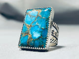 J. Tsosie Electrifying Native American Navajo Kingman Turquoise Sterling Silver Ring-Nativo Arts