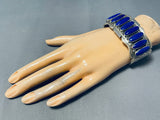 One Of The Best Vintage Native American Navajo Long Domed Lapis Sterling Silver Bracelet-Nativo Arts