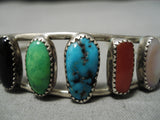 Incredible Rainbow Turquoise Vintage Native American Navajo Sterling Silver Bracelet Old-Nativo Arts